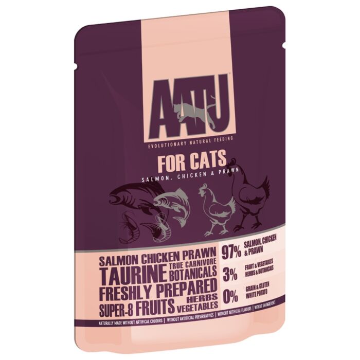 AATU Cat Pouch - Grain Free Salmon Chicken & Prawn 85g