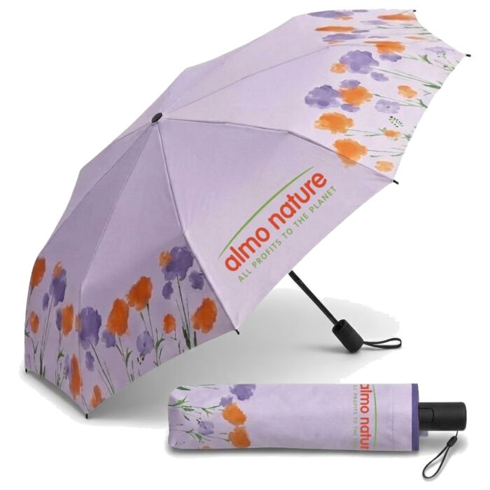 Almo Nature 21-Inch 8-Rib Eco-Friendly Compact Folding Umbrella - Purple Floral
