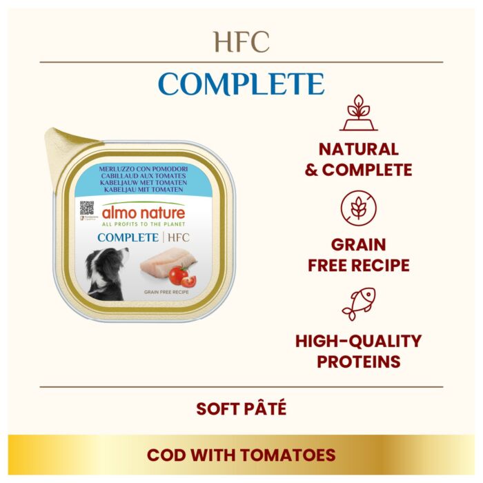 Almo Nature Dog Tray - HFC Human Grade - Cod with Tomatoes 150g