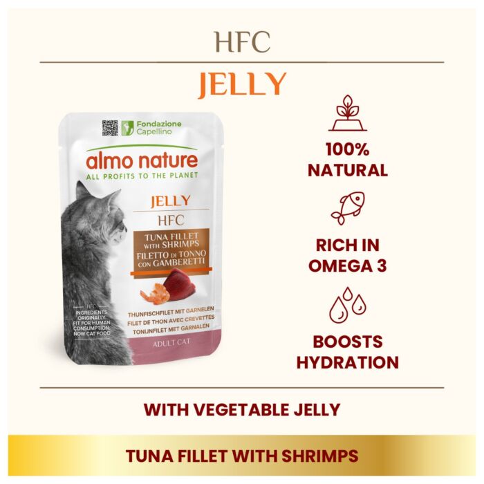 Almo Nature Jelly Cat Pouch - HFC Human Grade - Tuna Fillet & Shrimp 55g