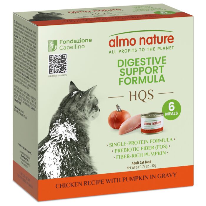 Almo Nature Cat Can - HQS Digestive Support - Chicken with Pumpkin in Gravy 6x50g