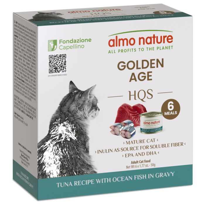 Almo Nature Senior Cat Can - HQS Golden Age Support - Tuna with Ocean Fish in Gravy 6x50g