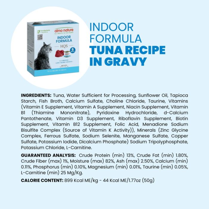 Almo Nature Cat Can - HQS Indoor - Tuna in Gravy 6x50g