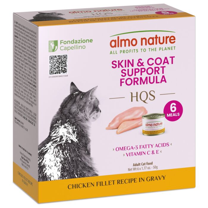 Almo Nature Cat Can - HQS Skin & Coat Support - Chicken Fillet in Gravy 6x50g