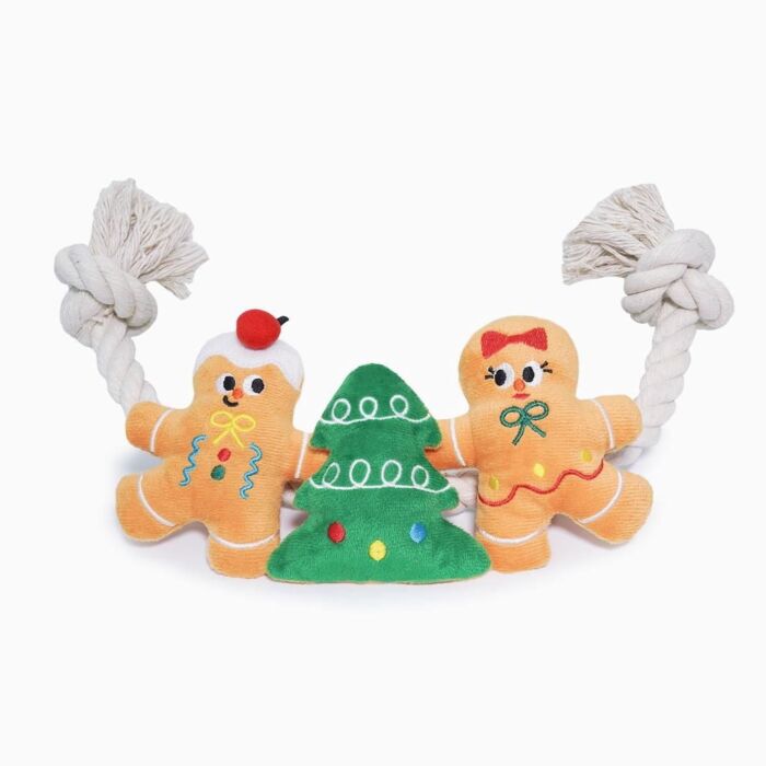 Doggie Goodie Dog Plush Toy With Squeaker - Gingerbread Buddies The Tired Guy Blue