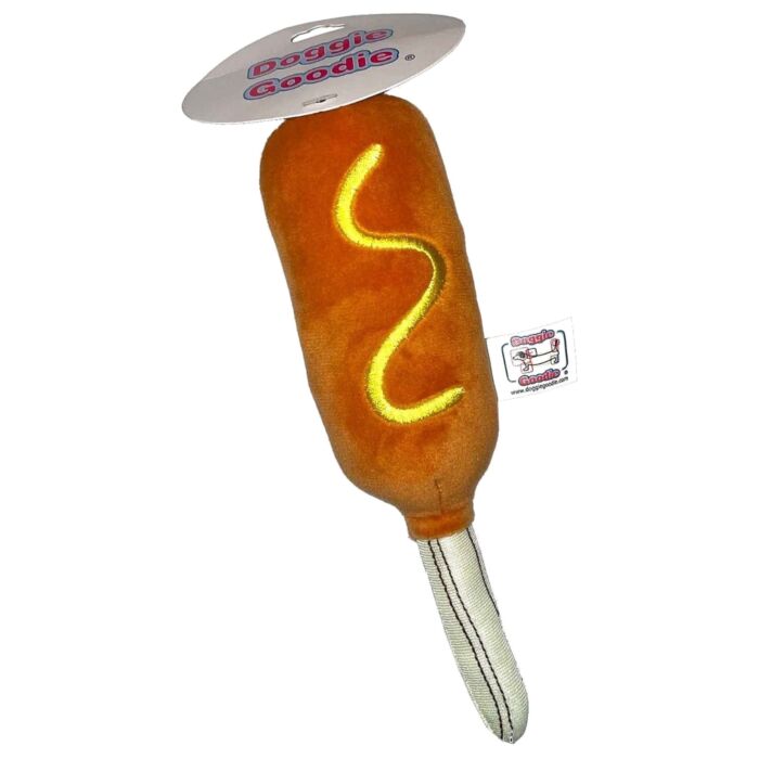 Doggie Goodie Dog Plush Toy With Squeaker - Corn Dog