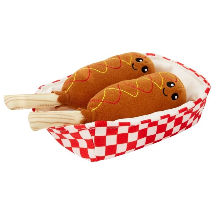 Doggie Goodie Dog Plush Toy With Squeaker - Corn Dog