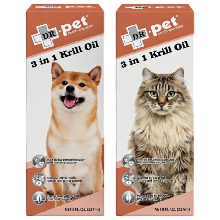 DR.pet 3-in-1 Krill Oil Premium Omega Supplement – Immune, Eye, Joint & Coat Support for Dogs & Cats 237ml