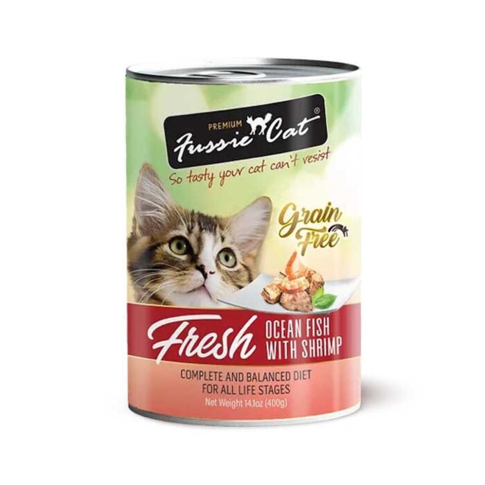 Fussie Cat 高竇貓罐頭 - 海鮮系列 - 海魚+海蝦 400g