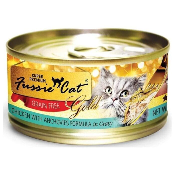 Fussie Cat Can - Gold Label - Chicken with Anchovies in Gravy 80g