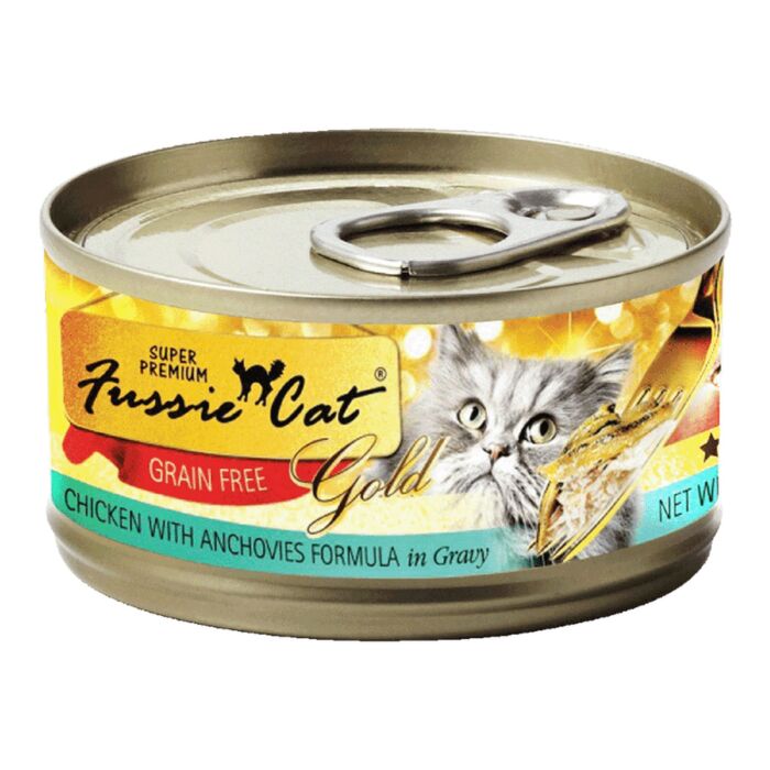 Fussie Cat Can - Gold Label - Chicken with Anchovies in Gravy 80g