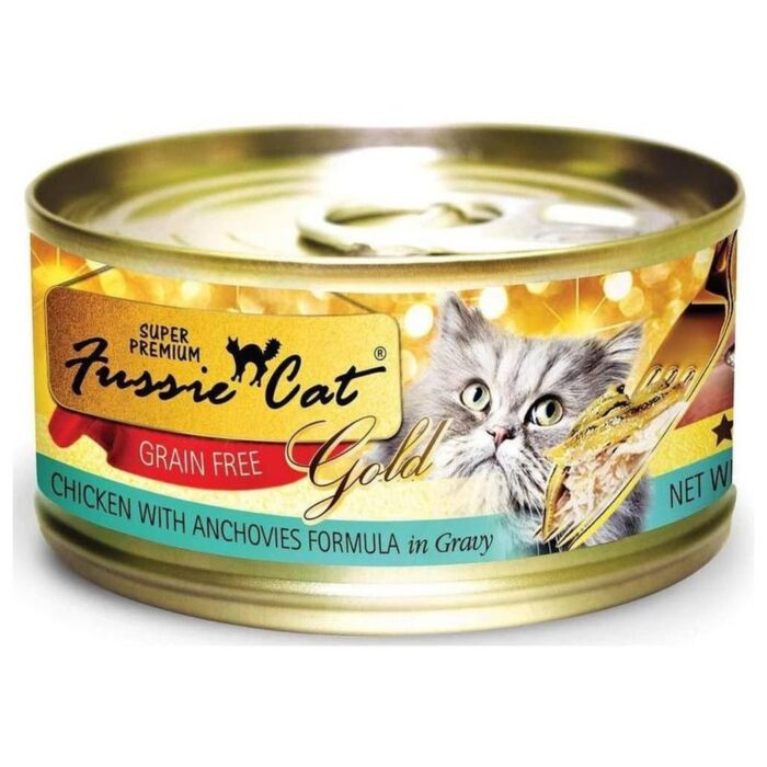 Fussie Cat Can - Gold Label - Chicken with Anchovies in Gravy 80g