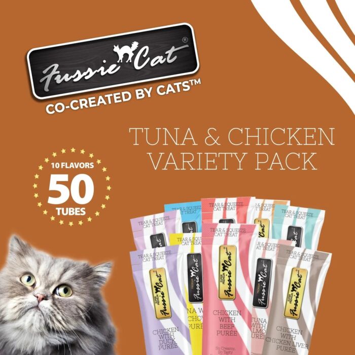 Fussie Cat Treat - Tuna & Chicken Assorted Puree 14g x50