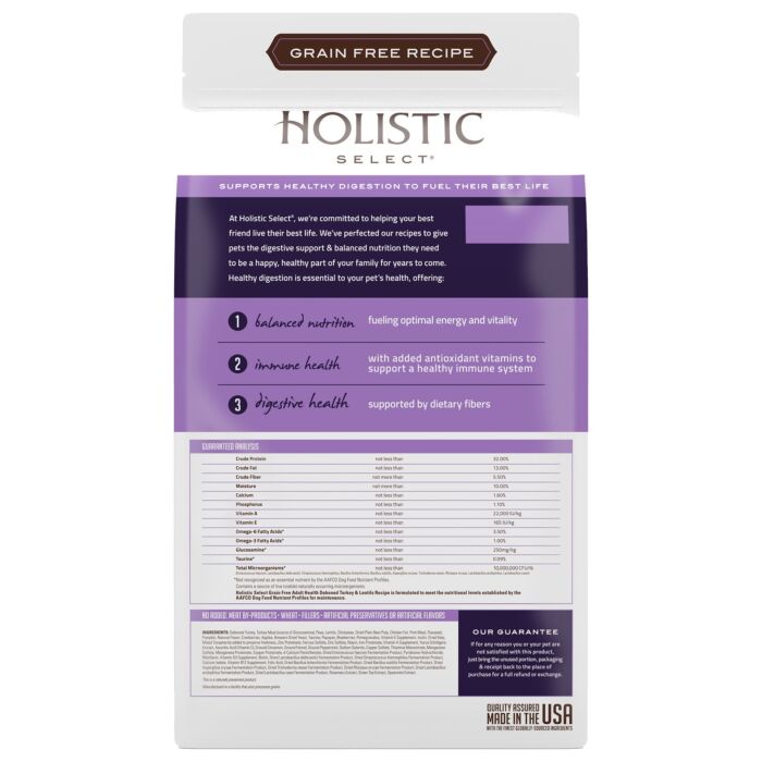 Holistic Select Dog Food - Grain Free Deboned Turkey & Lentils 24lb