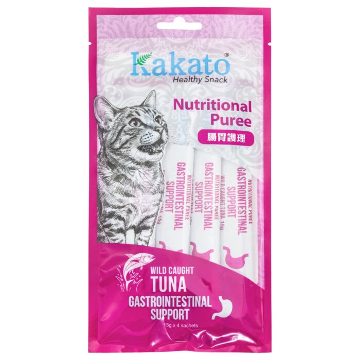Kakato 卡格貓小食 - 功能保健肉泥 - 腸胃化毛保健（野生吞拿魚）15g x 4