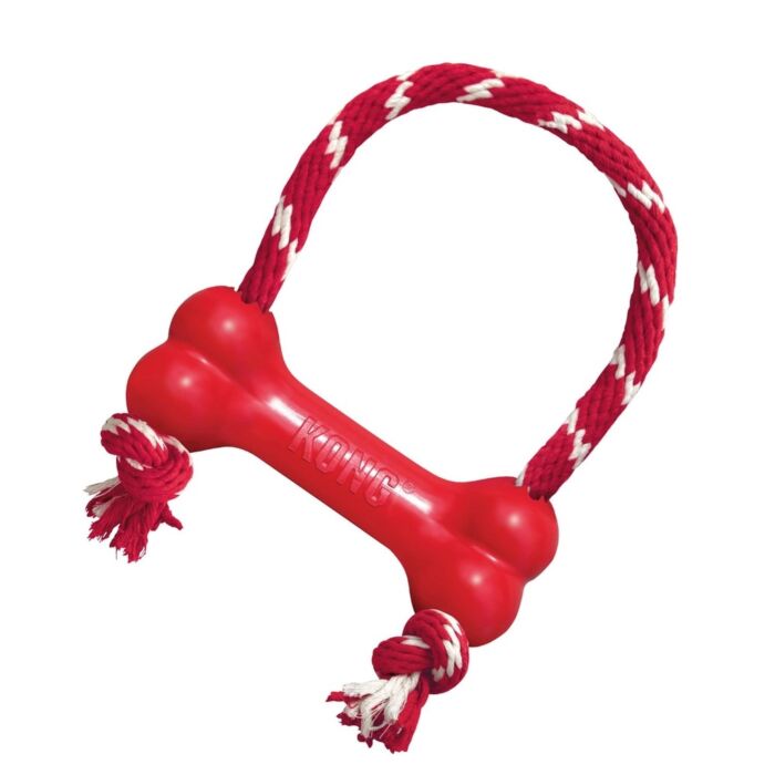 KONG Dog Toy - Goodie Bone With Rope for Puppies - Light Blue