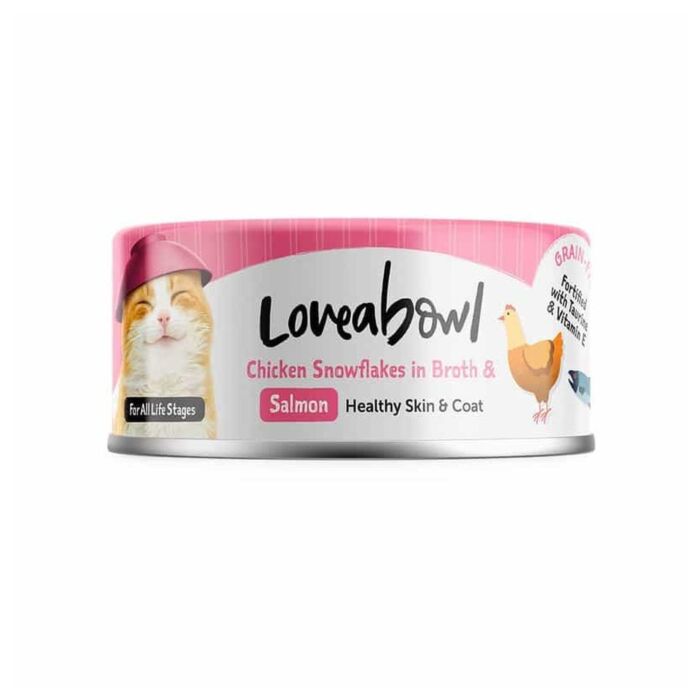 Loveabowl Cat Can - Grain Free Chicken Snowflakes In Broth With Salmon 70g