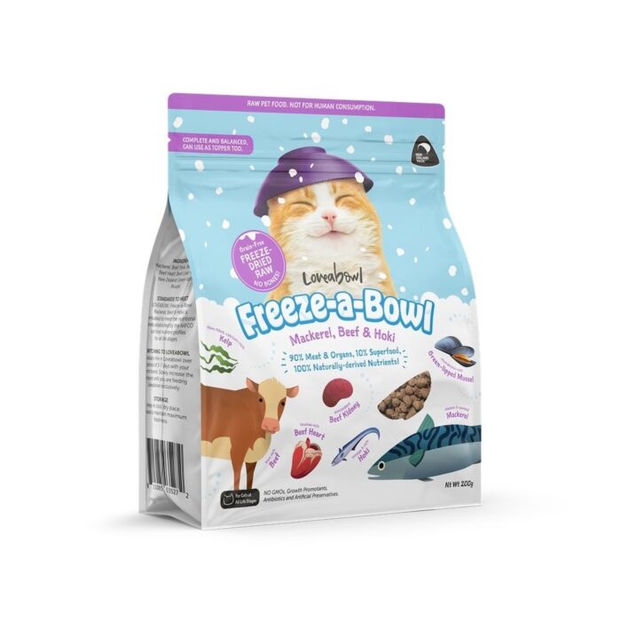 Loveabowl Cat Food - Freeze dried - Mackerel, Beef & Hoki