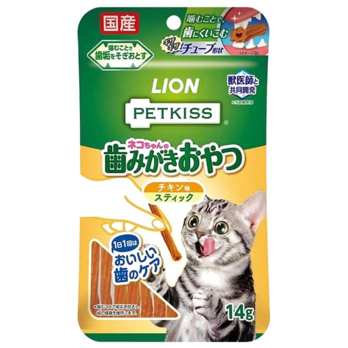 LION PET日本獅王貓小食 - PETKISS - 潔齒雞肉條 14g