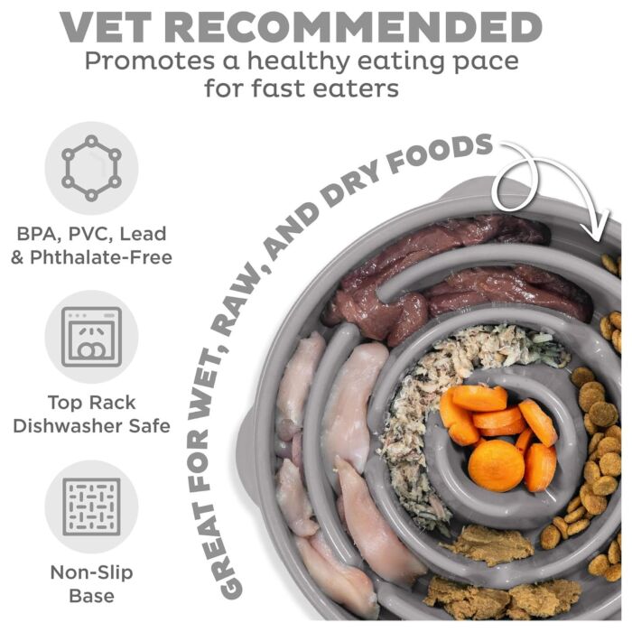 Outward Hound Fun Feeder Slo Bowl Drop - Gray Large