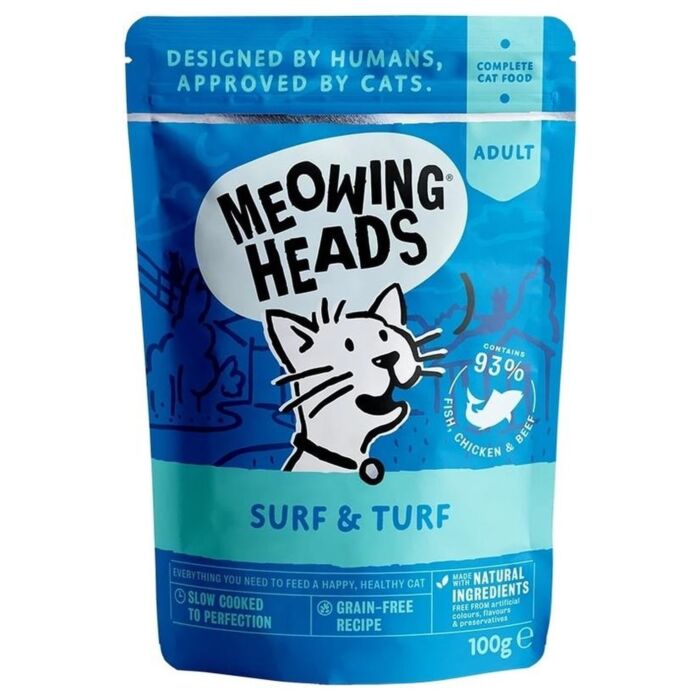 Meowing Heads Cat Pouch - Grain Free - Surf & Turf 100g