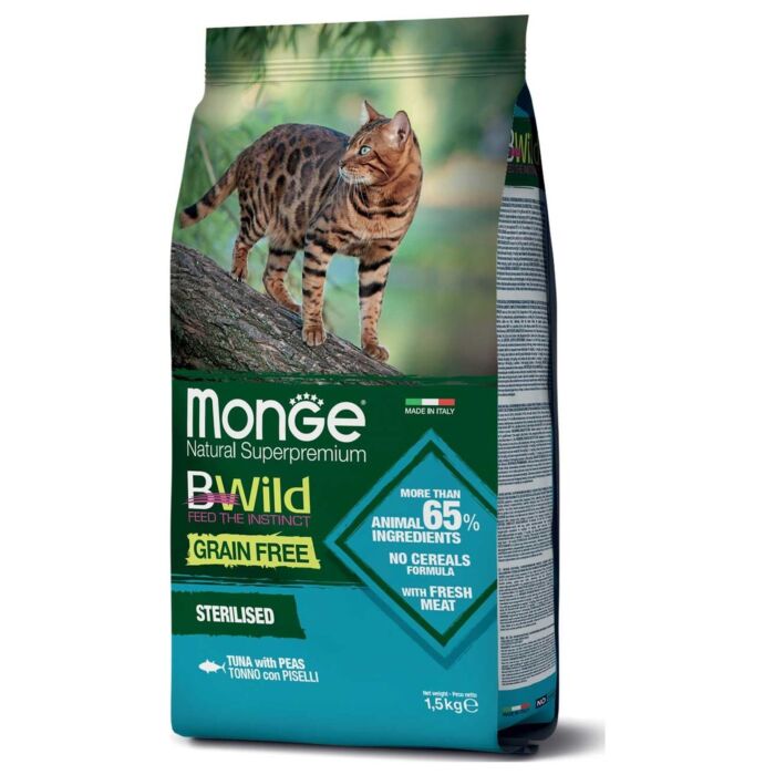 MONGE BWild Cat Food - Sterilized & Weight Control - Tuna & Peas 1.5kg