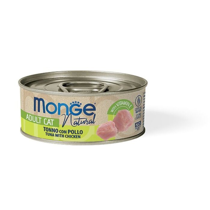 MONGE 貓罐頭 - 吞拿魚高蛋白質系列 - 吞拿魚，雞肉，蝦 80g