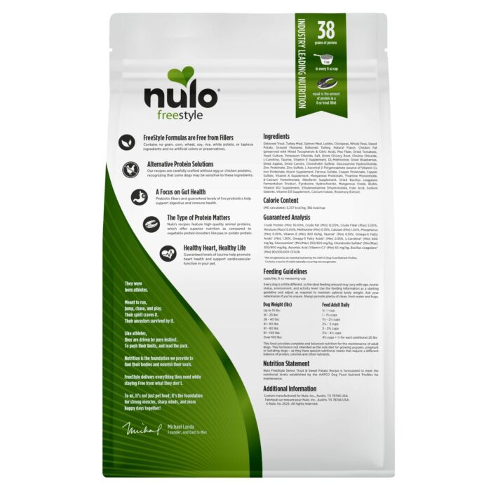 Nulo 美國老狗乾糧 - 無穀物 - 鱒魚甜薯配方 4.5lb - EXP 23-03-2027 (穿袋 – 重新密封)