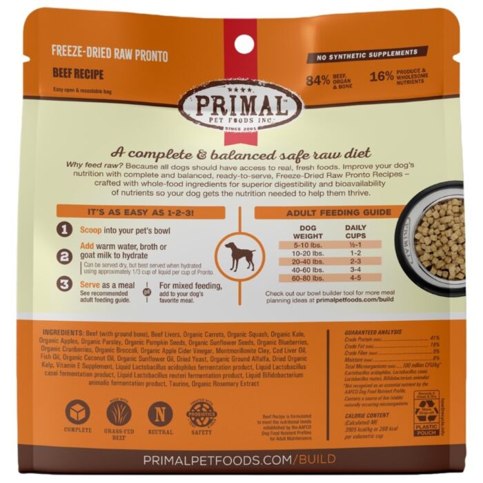 Primal 脫水凍乾狗糧 - 完整均衡牛肉配方 16oz