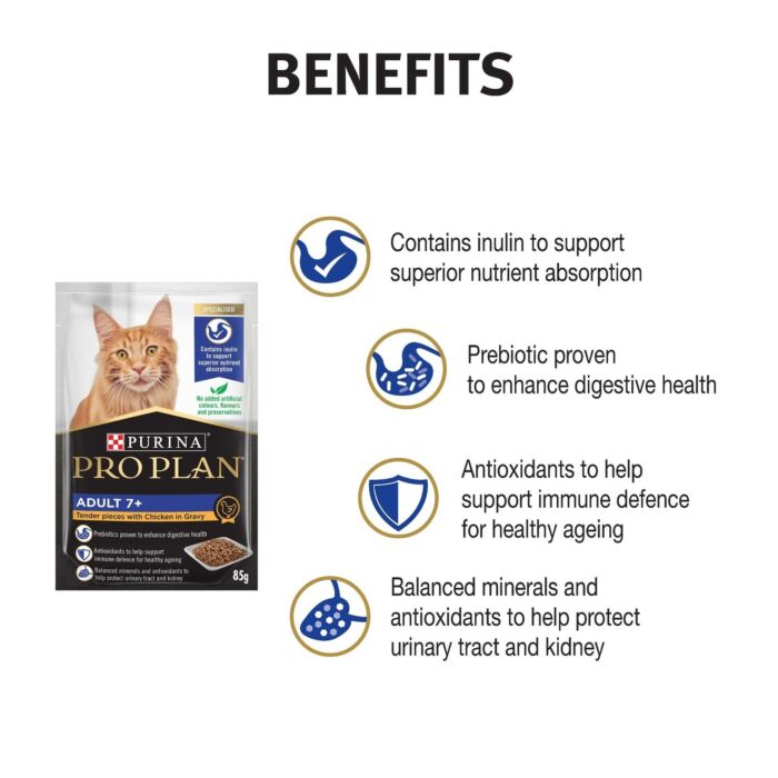 Pro Plan Cat Pouch - Adult 7+ Tender Pieces with Chicken in Gravy 85g