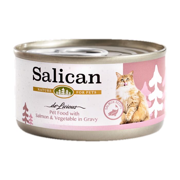 Salican Cat Can - Pet Food with Salmon & Vegetable in Gravy 85g