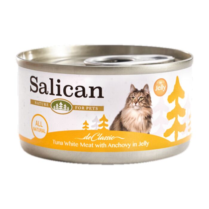 Salican 白肉吞拿魚、鯷魚貓罐頭（啫喱） 85g