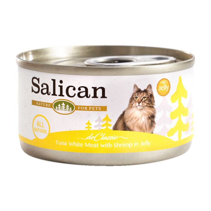 Salican 白肉吞拿魚、鮮蝦貓罐頭（啫喱） 85g