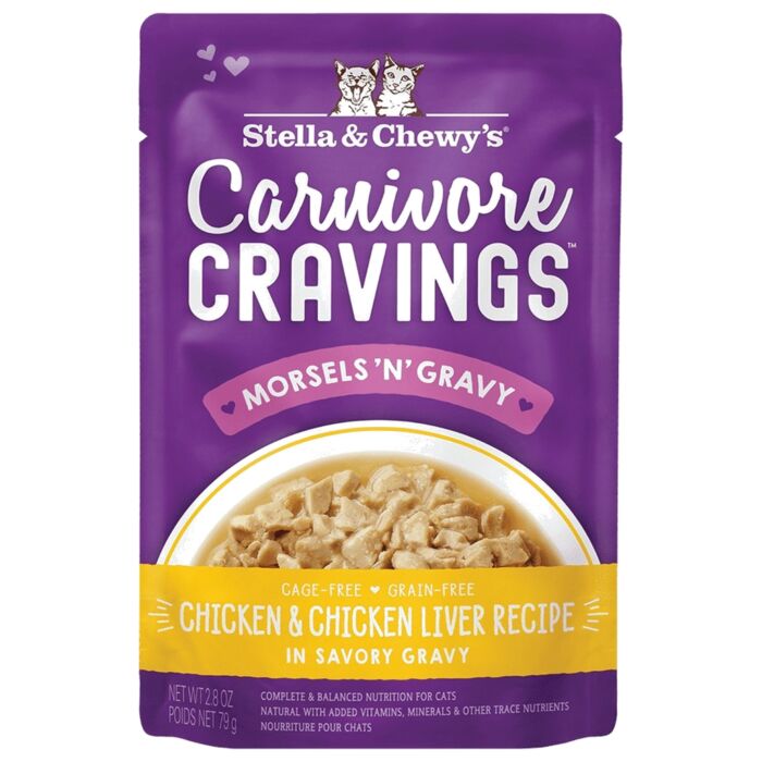 Stella & Chewys Cat Pouch - Carnivore Cravings - Chicken & Chicken Liver Morsel in Broth 2.8oz