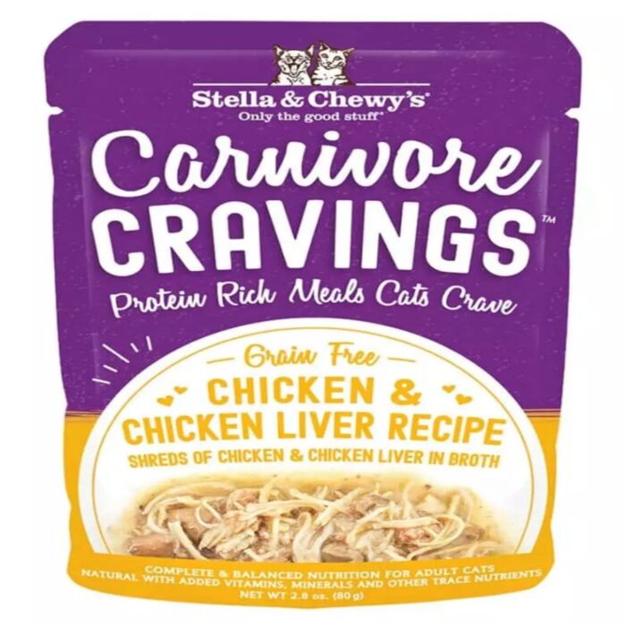 Stella & Chewys Cat Pouch - Carnivore Cravings - Chicken & Chicken Liver Morsel in Broth 2.8oz