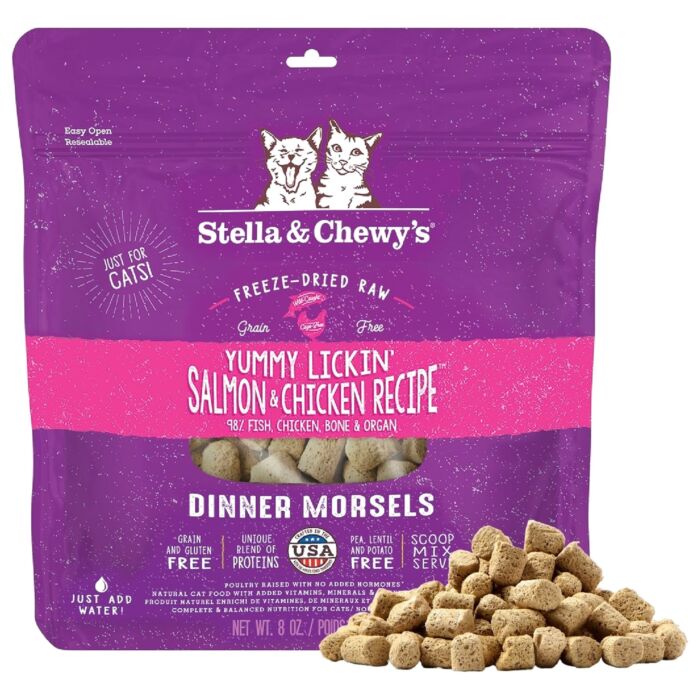 Stella & Chewys Cat Food - Freeze Dried Dinner Morsels - Yummy Lickin' Salmon & Chicken