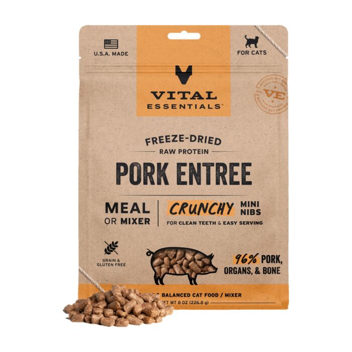 Vital Essentials Cat Food - Freeze-Dried Mini Nibs - Pork