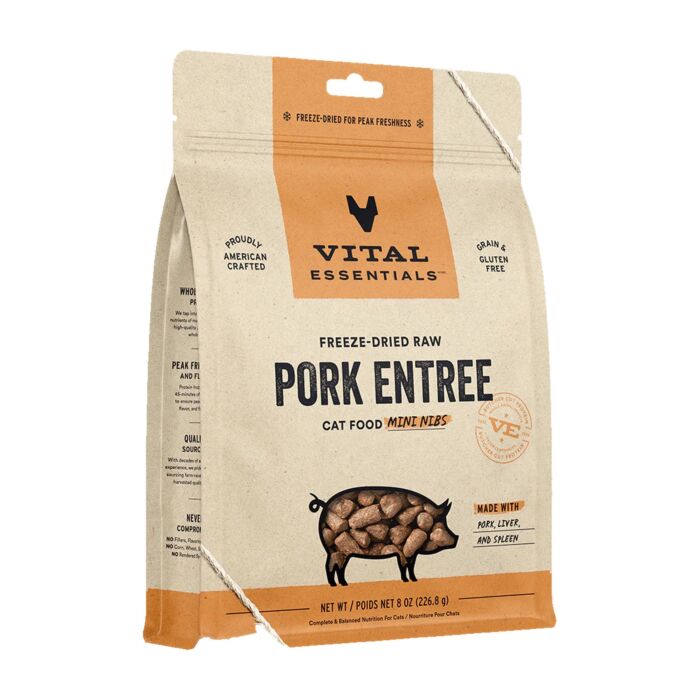 Vital Essentials Cat Food - Freeze-Dried Mini Nibs - Pork