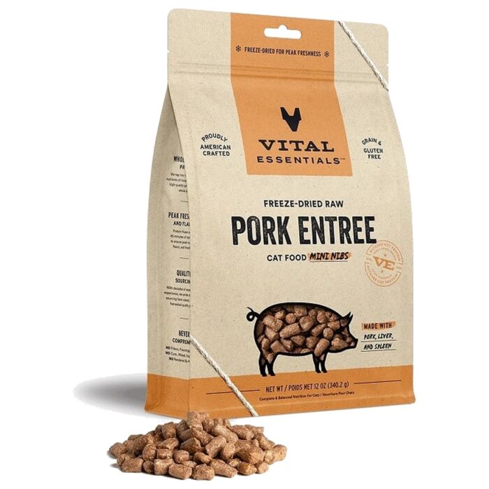 Vital Essentials Cat Food - Freeze-Dried Mini Nibs - Pork