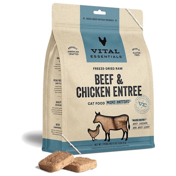 Vital Essentials Cat Food - Freeze-Dried Mini Patties - Beef & Chicken