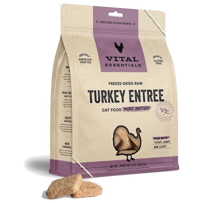 Vital Essentials Cat Food - Freeze-Dried Mini Patties - Turkey