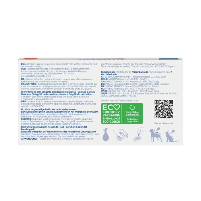 Virbac Allerderm Spot On Skin Repair for Small Dogs & Cats ≤ 10kg (6 x 2ml) - EXP 28-02-2027