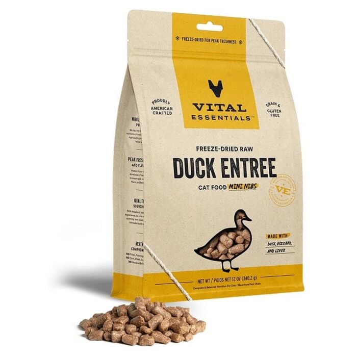 Vital Essentials Cat Food - Freeze-Dried Mini Nibs - Duck 12oz