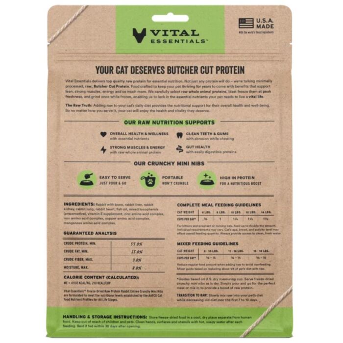 Vital Essentials Cat Food - Freeze-Dried Mini Nibs - Rabbit