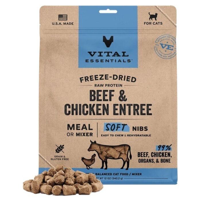 Vital Essentials 美國貓糧 - 凍乾脫水(軟肉粒) - 牛肉雞肉 12oz