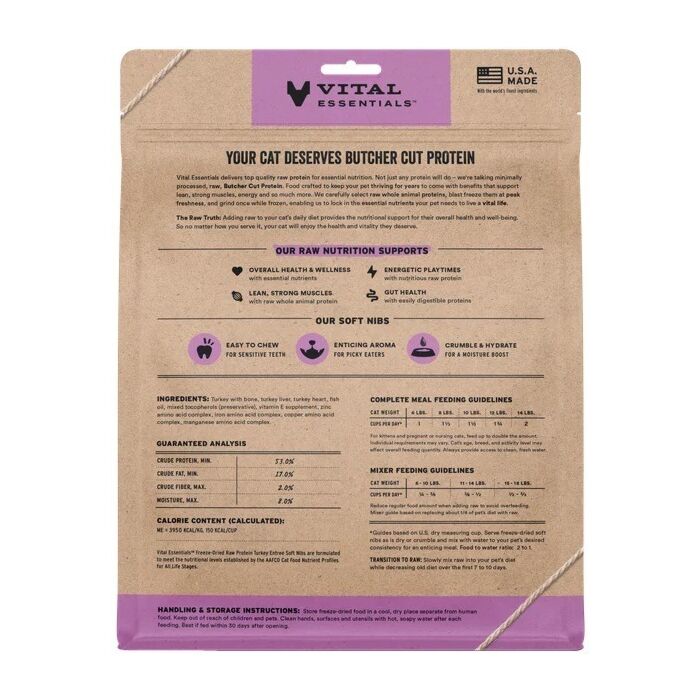 Vital Essentials Cat Food - Freeze-Dried Soft Nibs - Turkey 12oz