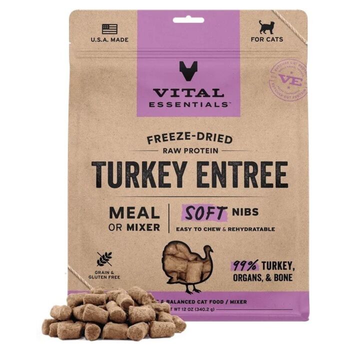 Vital Essentials Cat Food - Freeze-Dried Soft Nibs - Turkey 12oz