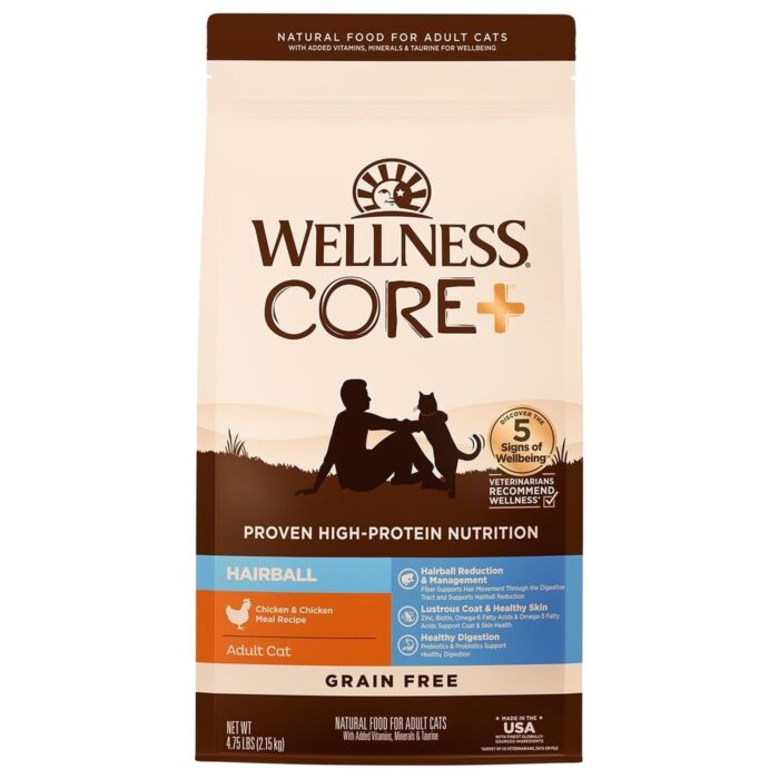 Wellness 貓乾糧 - CORE+ 無穀物 - 袪毛球 雞肉配方 4.75lb