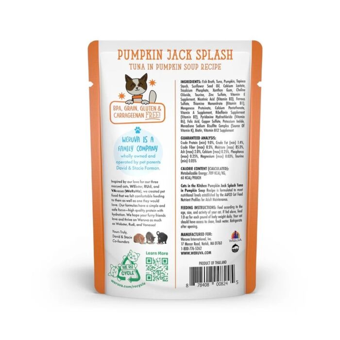 Weruva Cat Pouch - Cats in the Kitchen - Pumpkin Jack Splash - Tuna in Pumpkin Soup 3oz | 85g