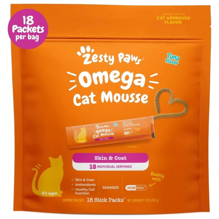 Zesty Paws Cat Treats - Omega Mousse Skin & Coat Health - Tuna Flavor 18pcs (9oz)